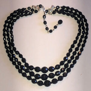 Western Germany Elegant Vintage Black Glass Beaded Necklace
